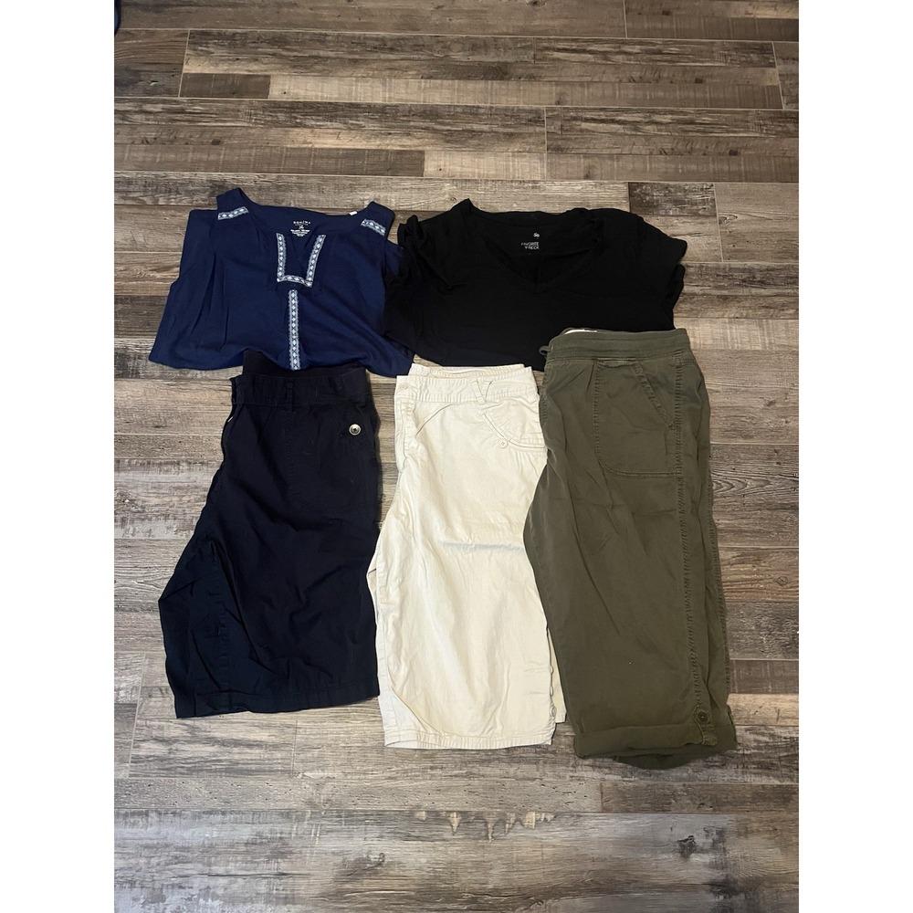 Sonoma Kim Rogers Green Black Khaki Capri Pants Black Blue Tops Lot Size XL 16